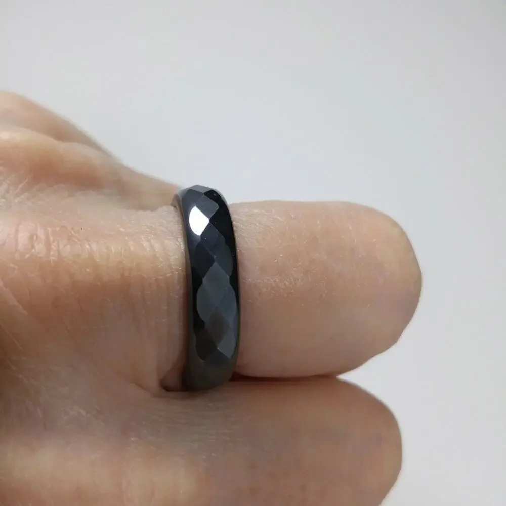 Hematite Magnetic Gemstone Unisex Ring US Size 10, Faceted Gemstone